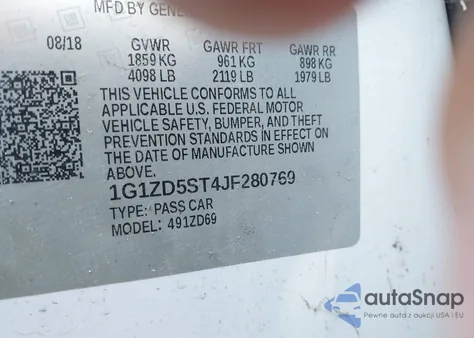 2018 Chevrolet Malibu Lt z USA, uszkodzony, nr VIN 1G1ZD5ST4JF280769